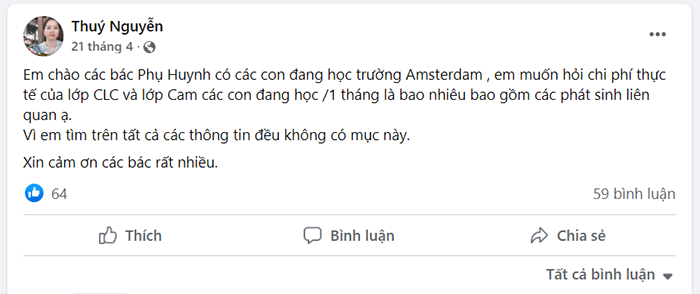 học phí trường Amsterdam là bao nhiêu